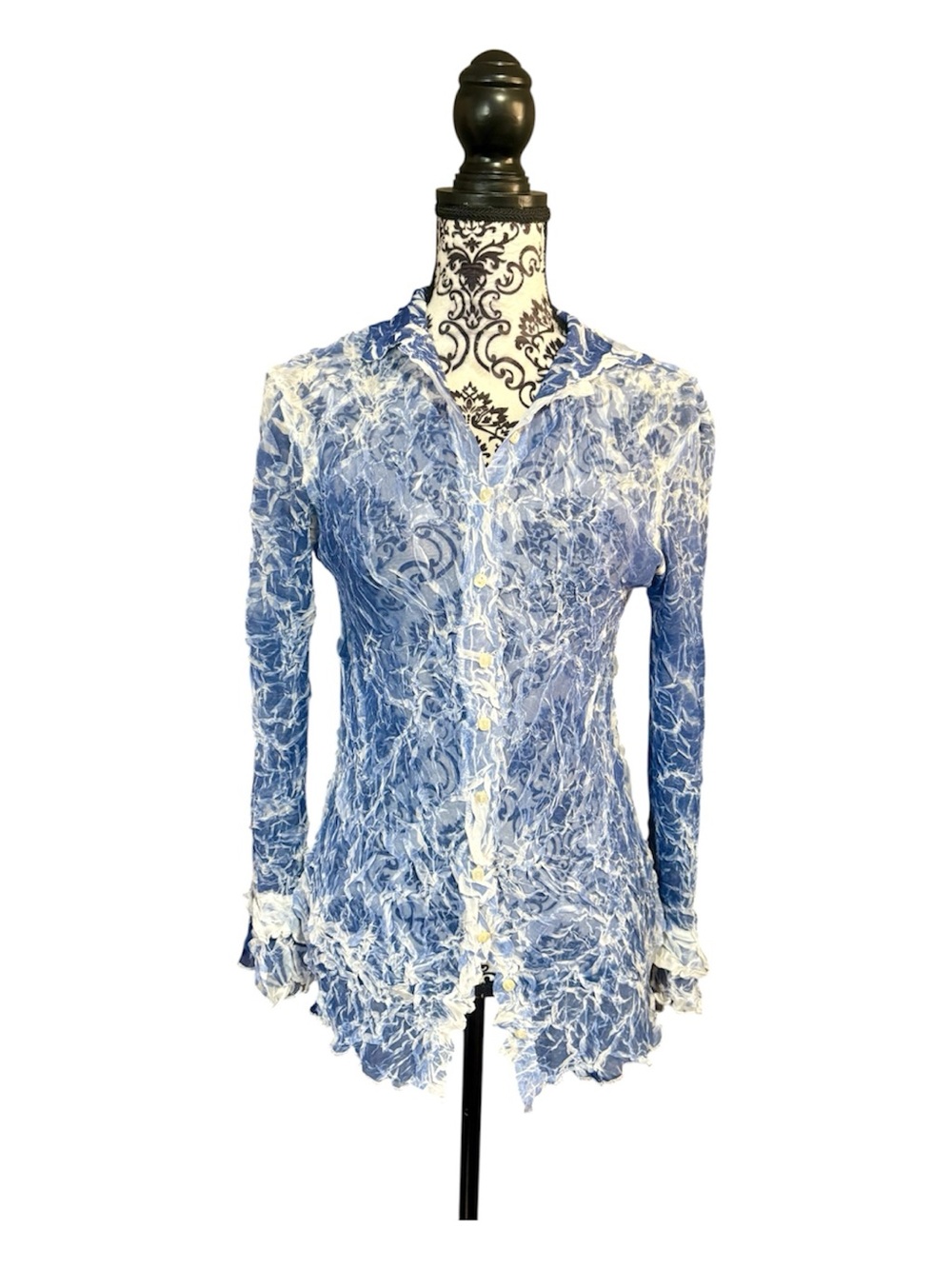 KOMAROV Blue & White Crinkle Button-Front Shirt